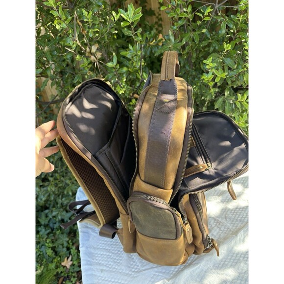 TIDING Full Grain Leather Backpack Travel Laptop Bag 15.6” Large Capacity Brown - Picture 12 of 16